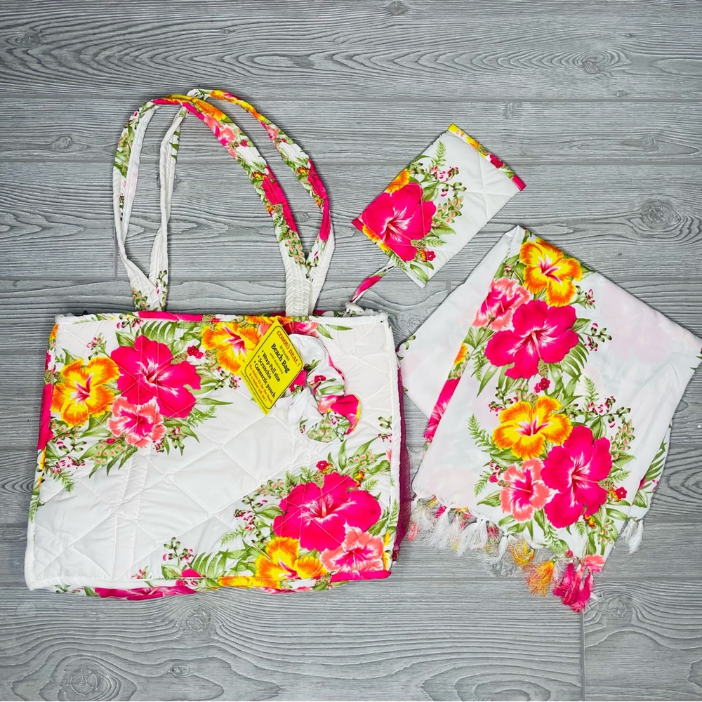Nwt pima st Martin floral tote / beach bag cooler w/ scrunchy , clutch , scarf